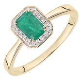 0.6ct Octagonal Emerald and Round Diamond Cluster Ring in UK Hallmarked 9ct Yellow Gold